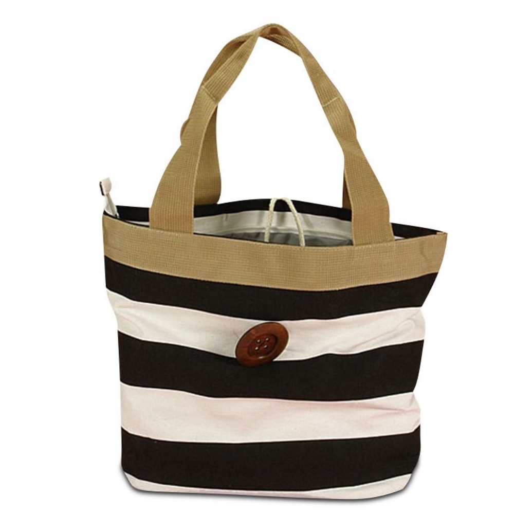 Black & White Button Stripped Canvas Bag